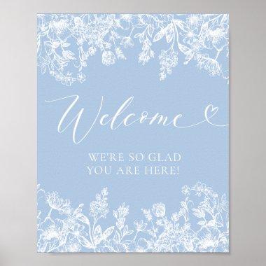 Elegant Classic Dusty Blue Wildflower Welcome Sign