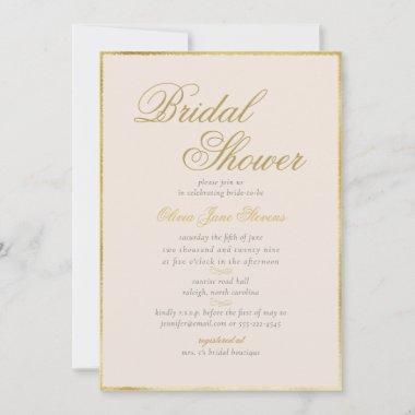 Elegant Classic Gold Frame Cream Bridal Shower Invitations