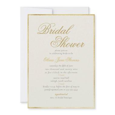 Elegant Classic Gold Frame Ecru Bridal Shower Invitations