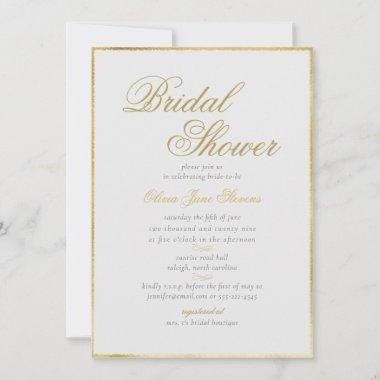 Elegant Classic Gold Frame Ivory Bridal Shower Invitations