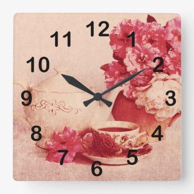 Elegant classic tea service square wall clock