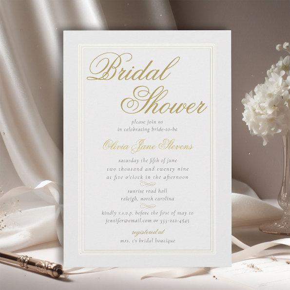 Elegant Classic Triple Frame Ivory Bridal Shower Invitations