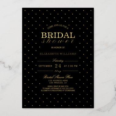 Elegant Classy Dots Black Bridal Shower Real Gold Foil Invitations