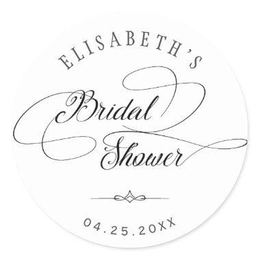 Elegant classy swirls calligraphy bridal shower classic round sticker