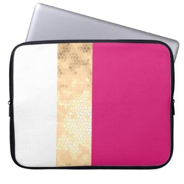 elegant clear faux gold pink white stripes laptop sleeve