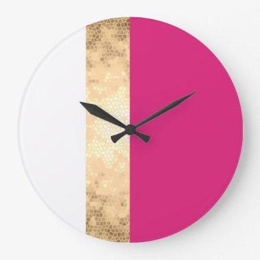 elegant clear faux gold pink white stripes large clock