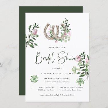 Elegant Clover Horseshoes Botanical Bridal Shower Invitations