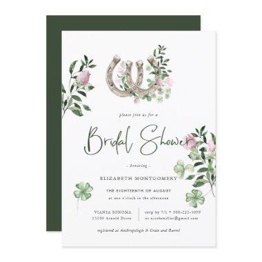 Elegant Clover Horseshoes Botanical Bridal Shower Invitations