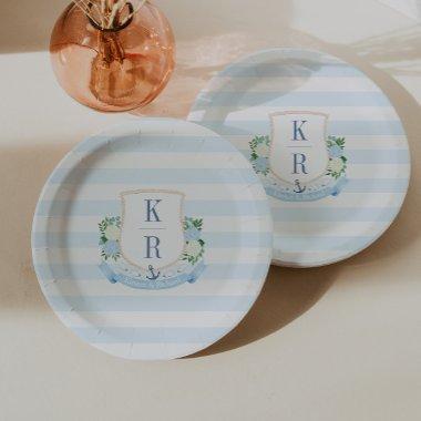 Elegant Coastal Monogram Wedding Shower Party Paper Plates
