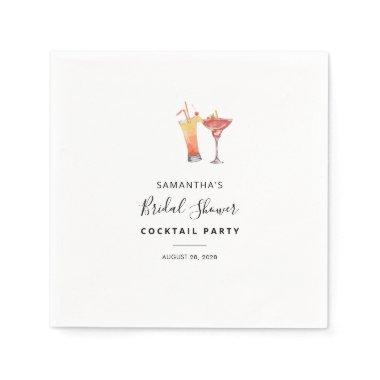 Elegant Cocktails Watercolor Bridal Shower Napkins