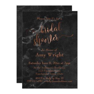 Elegant Copper Script  Black Marble