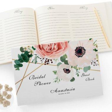 Elegant Coral Flowers Bridal Shower Floral Custom Guest Book
