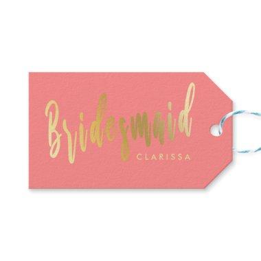 Elegant coral & gold bridesmaid gift tags