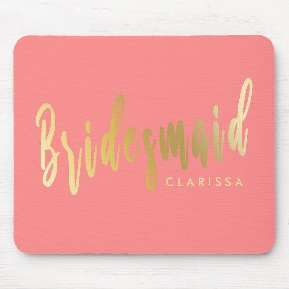 Elegant coral & gold bridesmaid mouse pad