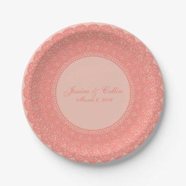 Elegant coral & peach custom design paper plates