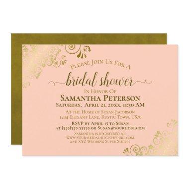 Elegant Coral Peach Gold Lace Frills Bridal Shower Invitations