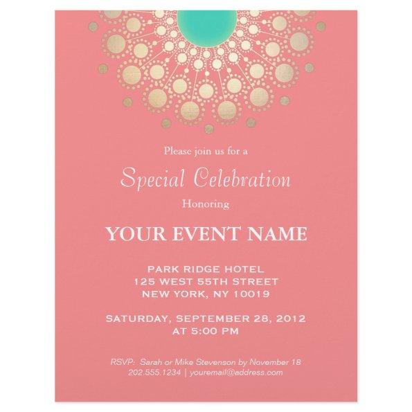 Elegant Coral Pink and Gold Circle Motif