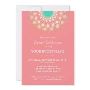 Elegant Coral Pink and Gold Circle Motif Party