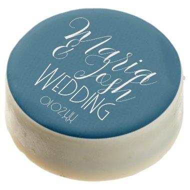 Elegant Couples Initial Wedding Script Navy Chocolate Covered Oreo