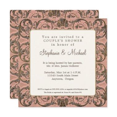 Elegant Couples Shower Vintage Baroque Blush Gold Invitations