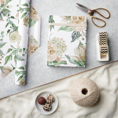 Elegant Cream Floral Botanical Wedding Wrapping Paper