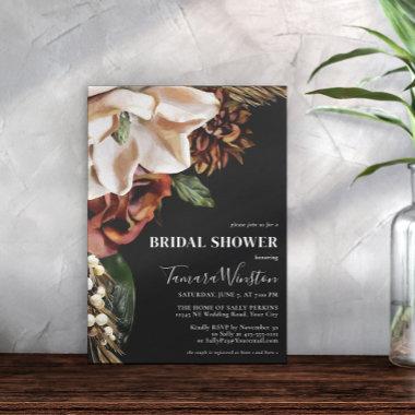 Elegant Cream Magnolia Rust Black Bridal Shower Invitations