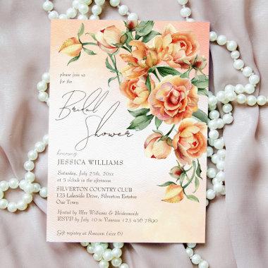 Elegant cream peach orange roses bridal shower Invitations
