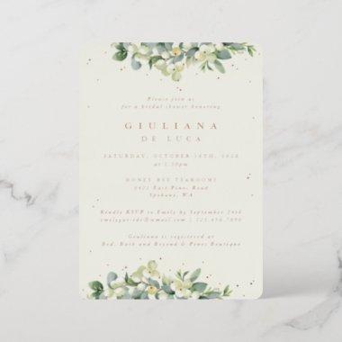 Elegant Cream Snowberry+Eucalyptus Bridal Shower Foil Invitations