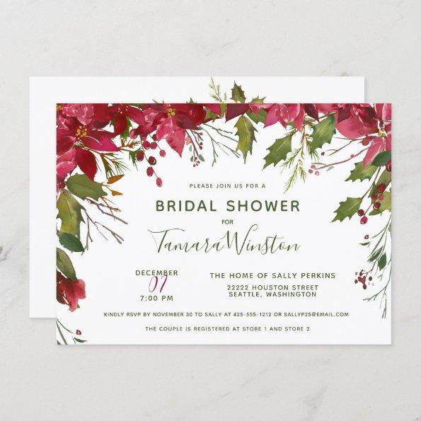 Elegant Custom Floral Christmas Bridal Shower Invitations