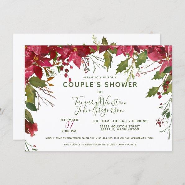 Elegant Custom Floral Christmas Couples Shower Invitations