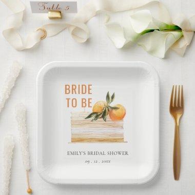 Elegant Cute Boho Orange Fruit Cake Bridal Shower Paper Plates
