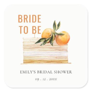 Elegant Cute Boho Orange Fruit Cake Bridal Shower Square Sticker