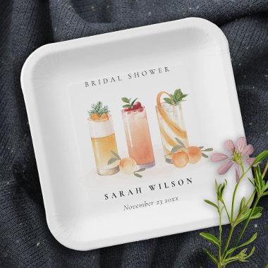 Elegant Cute Fruit Cocktail Orange Bridal Shower Paper Plates