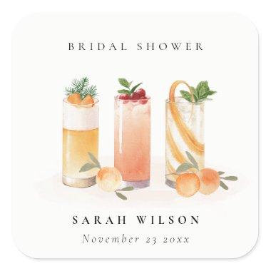 Elegant Cute Fruit Cocktail Orange Bridal Shower Square Sticker