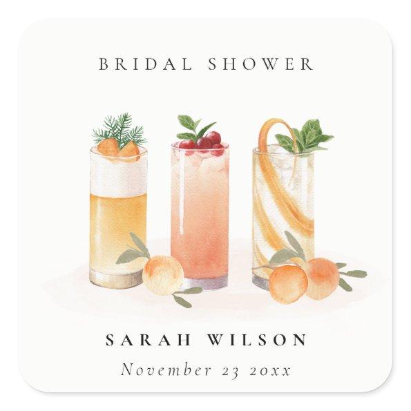 Elegant Cute Fruit Cocktail Orange  Square Sticker