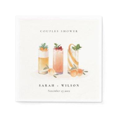Elegant Cute Fruit Cocktail Orange Couples Shower Napkins