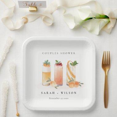 Elegant Cute Fruit Cocktail Orange Couples Shower Paper Plates