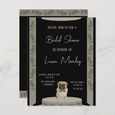 elegant cute pug dog Bridal Shower Invitations