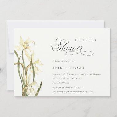 Elegant Cute White Daffodil Couples Shower Invite
