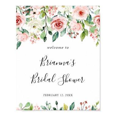 Elegant Dainty Autumn Floral Bridal Shower Welcome Poster