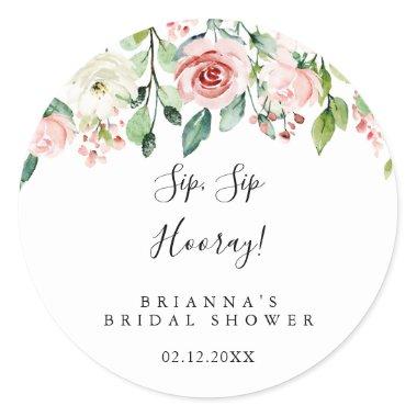 Elegant Dainty Floral Sip Sip Hooray Bridal Shower Classic Round Sticker