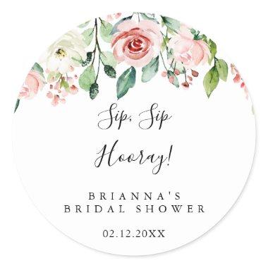 Elegant Dainty Floral Sip Sip Hooray  Classic Round Sticker