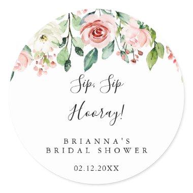 Elegant Dainty Floral Sip Sip Hooray Bridal Shower Classic Round Sticker