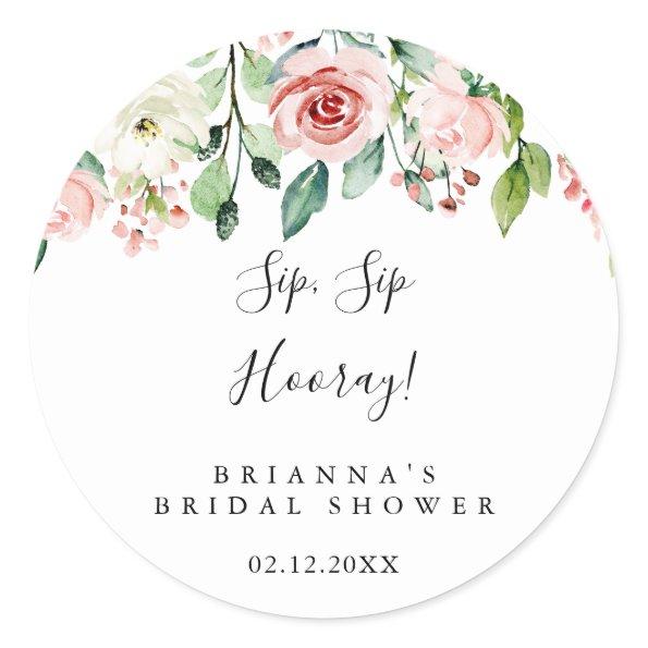 Elegant Dainty Floral Sip Sip Hooray  Classic Round Sticker