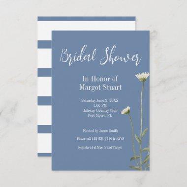 Elegant Daisy Blue Gray Script Striped Bridal