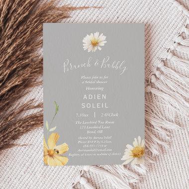 Elegant Daisy Gray Brunch And Bubbly Bridal Shower Invitations
