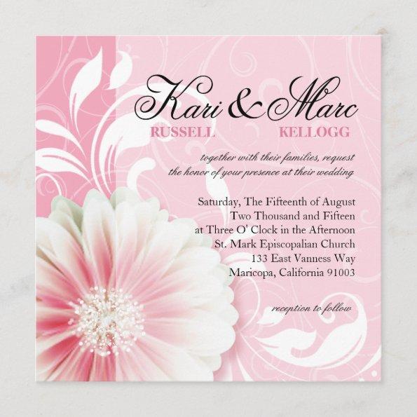 Elegant Daisy Scroll Flourish | peony pink Invitations