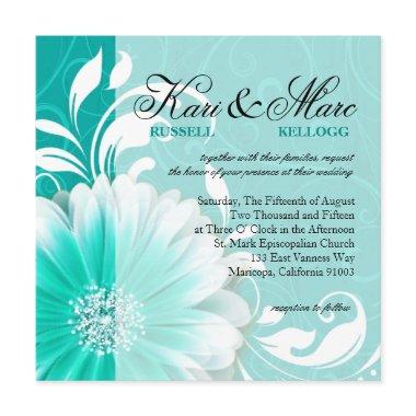 Elegant Daisy Scroll Flourish | turquoise Invitations