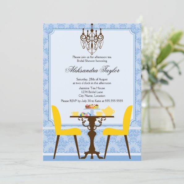 Elegant Damask and Chandelier Tea Party Invitations