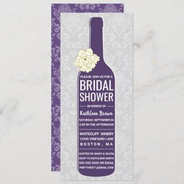 Elegant Damask Purple Gray | Wine Bridal Shower Invitations